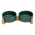 thumbnail image 1 of Comedero de cerámica para perros, comedero doble para perros con soporte de bambú para gatos y perros (400 ml, verde), 1 of 5