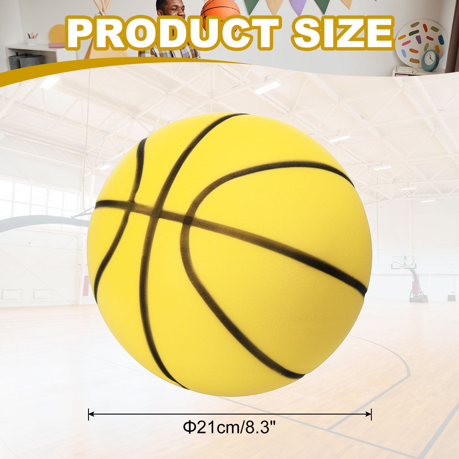 Uxcell Silent Basketball 8.3" No Noise High-Density Foam Dribbling Indoor Basketball with Net Bag forIndoor Sport Yellow
