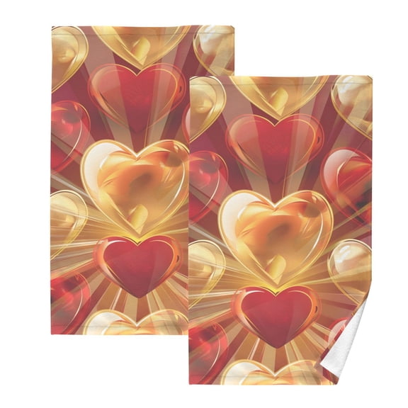 Ryvnso Beautiful Gold and Red Hearts Cotton Hand Towels Sets Face Towel 2 PCs Bathroom Decorative