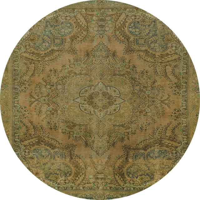 Ahgly Company Tapis d'Intérieur Lavables à la Machine, Ronds Abstraits, Marron, Tiges Dorées Foncées, Ronds de 3 Pi