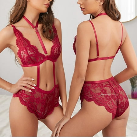 

Pxiakgy underwear women set New Fashion Lace Lingerie Underwear Sleepwear Pajamas Garter Red + S