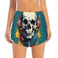 thumbnail image 2 of Yiaed Modern Hip-Hop Skull Print Women's Running Shorts with Liner 3 Zipper Pockets Elastic Workout Athletic Gym Yoga Shorts-XX-Large, 2 of 7