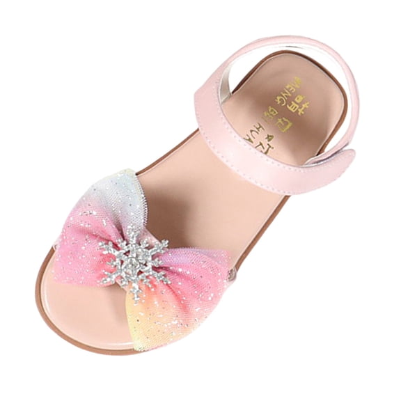 PINQI Girls Kids Bow Glitter Sandals Open Toe Rubber Sole Footbed Summer Dress Shoes Baby Toddler Flat Princess Sandals