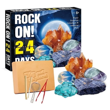 Piano Potato Rock Advent Calendar - Gemstone Dig Kit， STEM Science Excavation Kit, 24 Days Christmas Countdown with Unwrap Daily Sparkling Surprises, Gift for Age 6-12 Boys and Girl