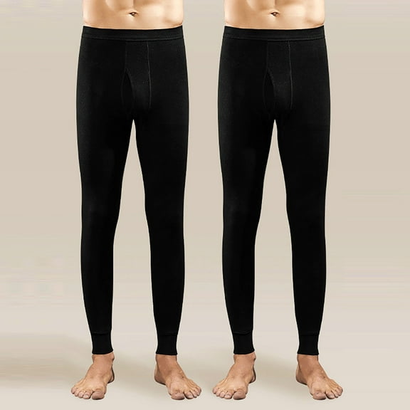 2 Pack Thermal Leggings for Men Plus Size M-4X Stretchy Slim Mid Waisted Pants Mens Casual Solid Color Basic Winter Thermals Underwear Tights