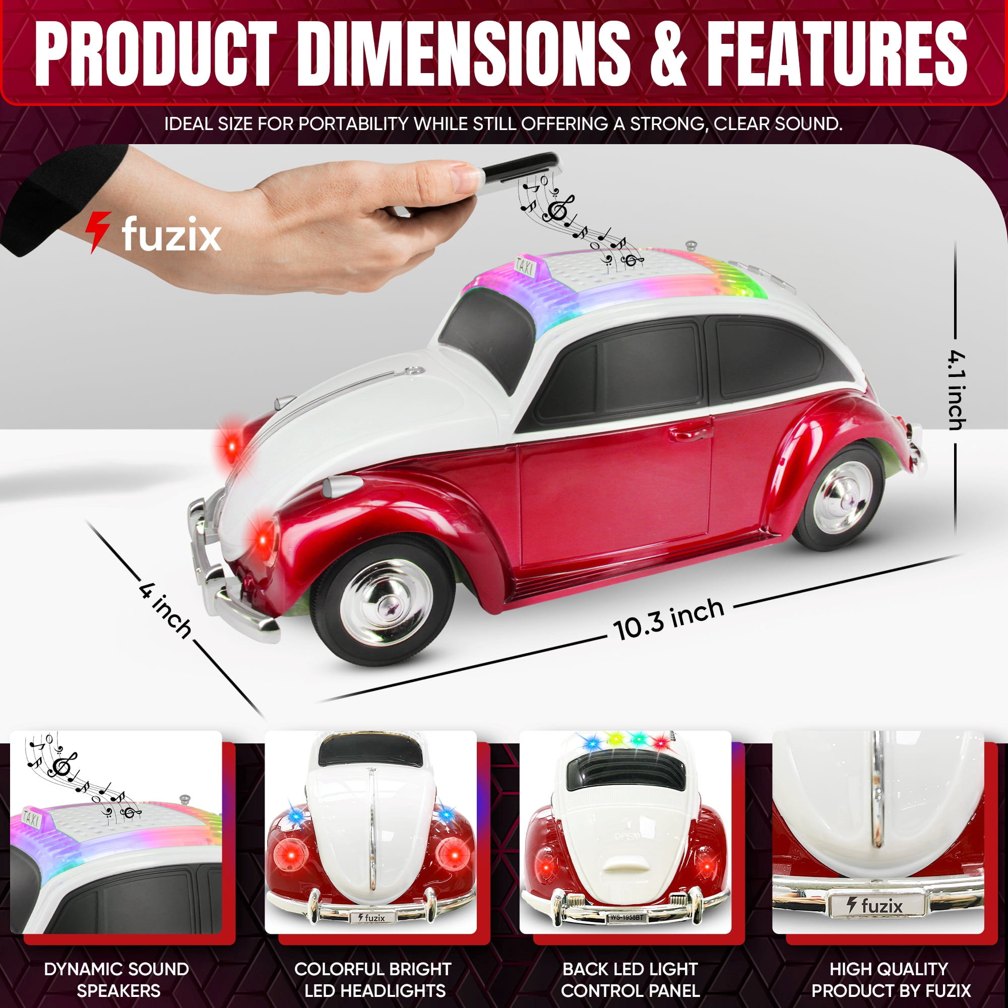 Fuzix WS-1958 Car Bluetooth Portable Speaker with LED AUX USB FM Rechargeable