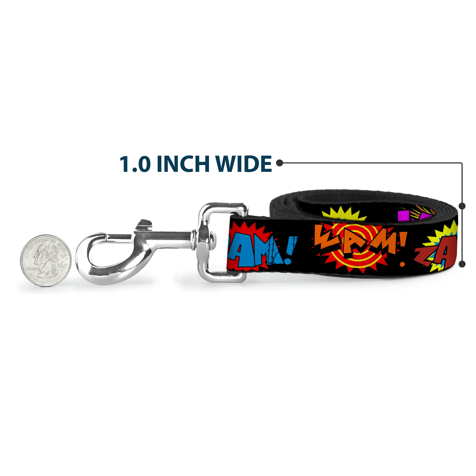 Buckle-Down Pet Leash, Dog Leash, Sound Effects Black Multi Color, 6 Feet Long 1.0 Inch Wide
