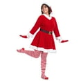 thumbnail image 3 of Women's Miss Santa Costume Mrs. Claus Outfit Dress+ Belt+Hat+Gloves+Socks Set 5Pcs Christmas Party Cosplay Costume -S, 3 of 7