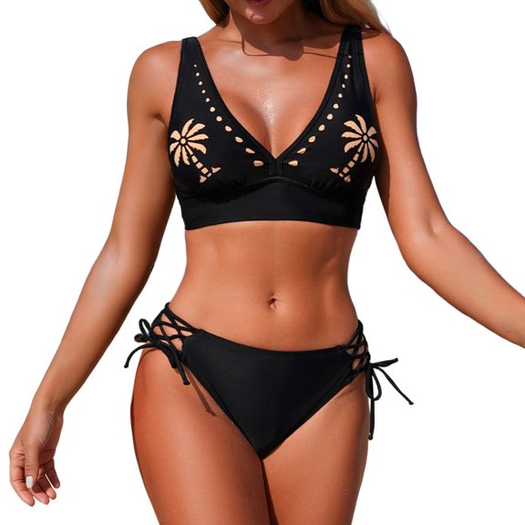 Womens High Waisted Bikini Sets Tummy Control Swimsuits Two Piece Bathing Suits Adjustable Triangle Modest Swimwear