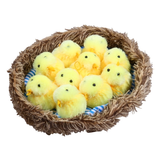 FELTECHELECTR 11 piezas de divertidos pollitos de peluche, adornos para muñecas, adorables pollitos de juguete con nido.