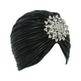 thumbnail image 2 of Milageto Indian Turban Hat for Women Alloy Brooch Female Headband Hair Scarf Head Wrap Black, 2 of 8