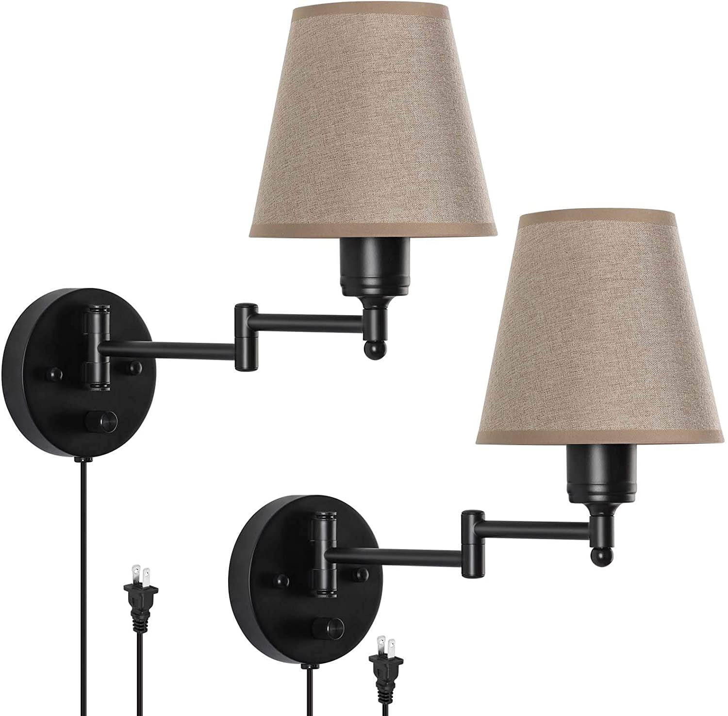 Wall mounted plug in swing arm bedside lamp Plug in wall sconce Reading