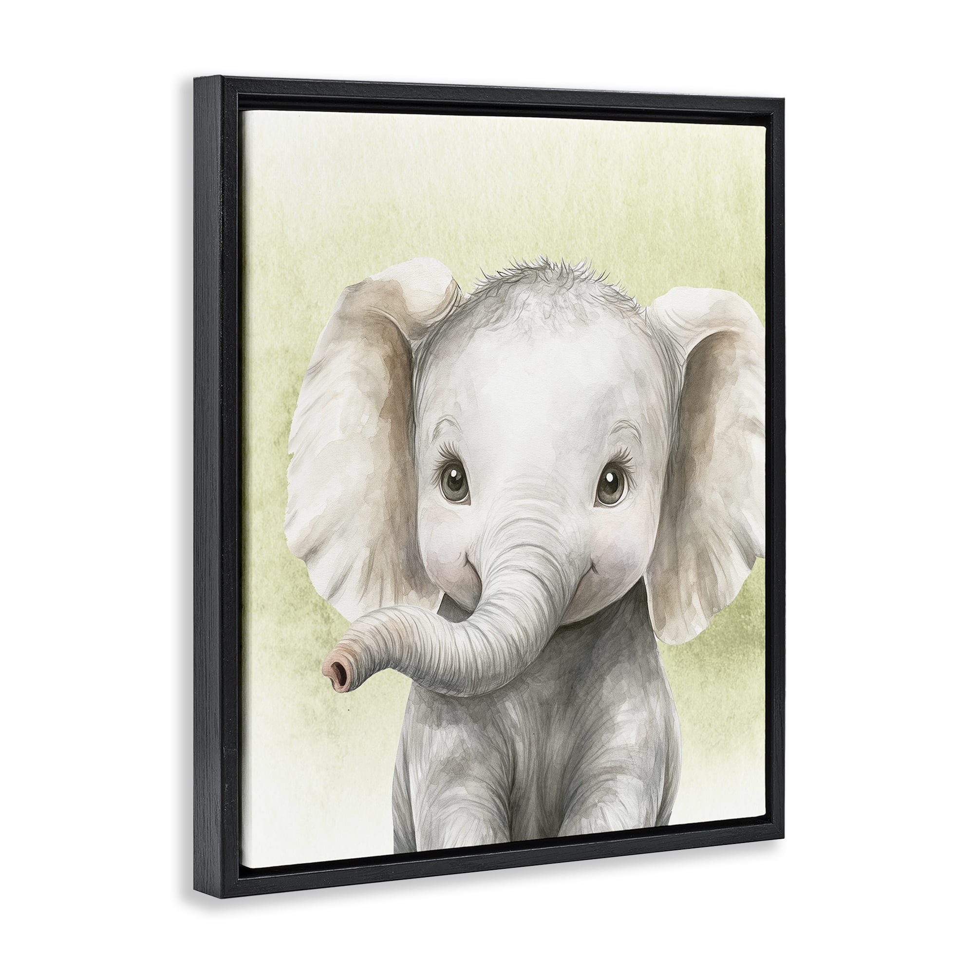 Stupell Industries Jungle Friends Baby Elephant Black Framed Floater Canvas Wall Art, design by Christine Simpson Art
