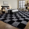 thumbnail image 3 of ZENELESS 8x10 Fluffy Rug for Living Room,Black and Gray Checkered Shaggy Soft Anti-Skid High Pile Carpet for Boys Girls Teen Room Dorm Home Decor, 3 of 7