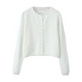 thumbnail image 2 of Women Round Long Sleeve Button RIVA WHITE SUMMER KNIT CARDIGAN, 2 of 3