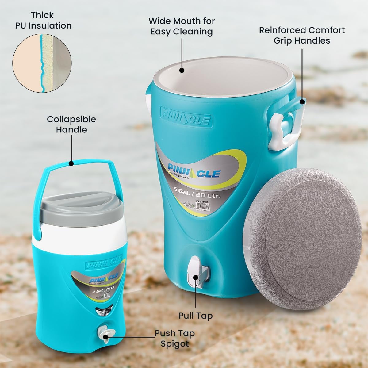Pinnacle 5 Gallon Water Cooler and 2 Gallon Jug Set Portable with Spout Blue