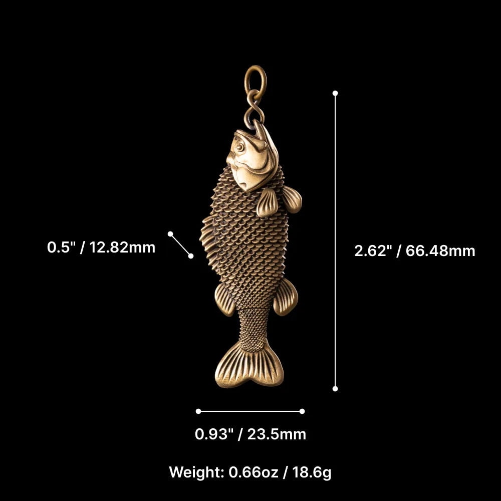 COPPERTIST.WU Brass Bass Fidget Keychain with Key Ring, Rotating Fish Key Ring Pendant, Moving Metal EDC Keychain