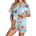 thumbnail image 3 of Summer Sales Under $10 CNJKEHIUV Halloween Pajamas Women Short Sleeve Button Top Matching Shorts 2026 Fall Cute Satin Pumpkin Sleepwear Light blue L, 3 of 4