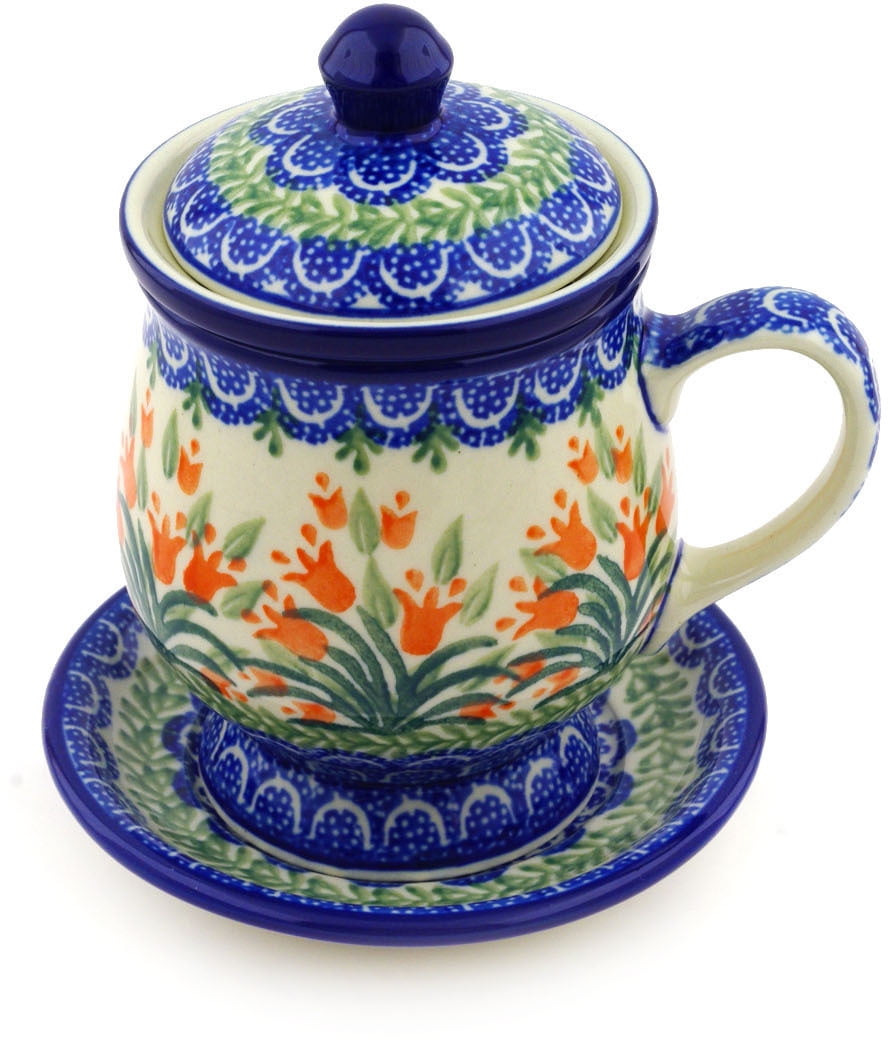 Polish Pottery Utensil Holder Set Crimson Bells