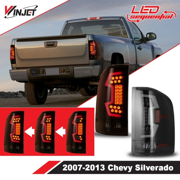 LED Black/Smoke Lens Sequential Tail Lights with DRL Bar for 2007-2013 Chevy Silverado Pair Set
