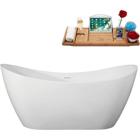 67" Streamline B-332-102-BGM Soaking Freestanding Tub and Tray With Internal Drain in Brushed GunMetal