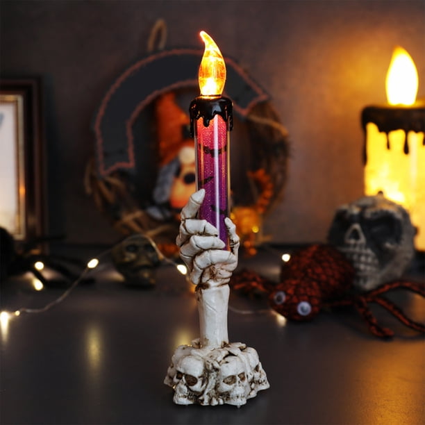 Velas de Halloween, Candelabros, Adornos de Manos de Esqueleto y Fantasma | Resina Morada, 1 Unidad, 21,5 X 6 Cm, 100 G