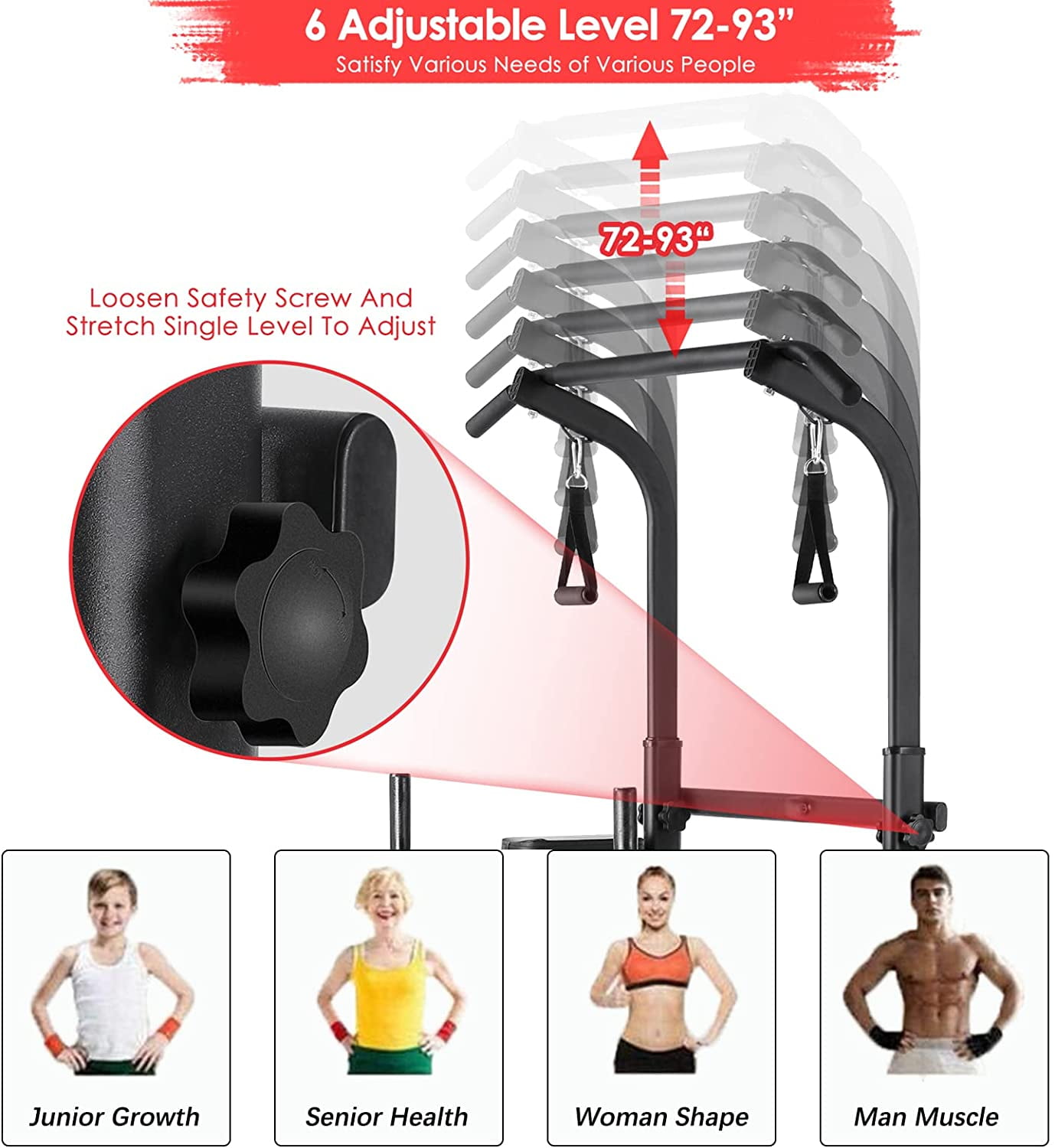 Increkid Foldable Power Tower Adjustable Height Pull up Bar Dip Station