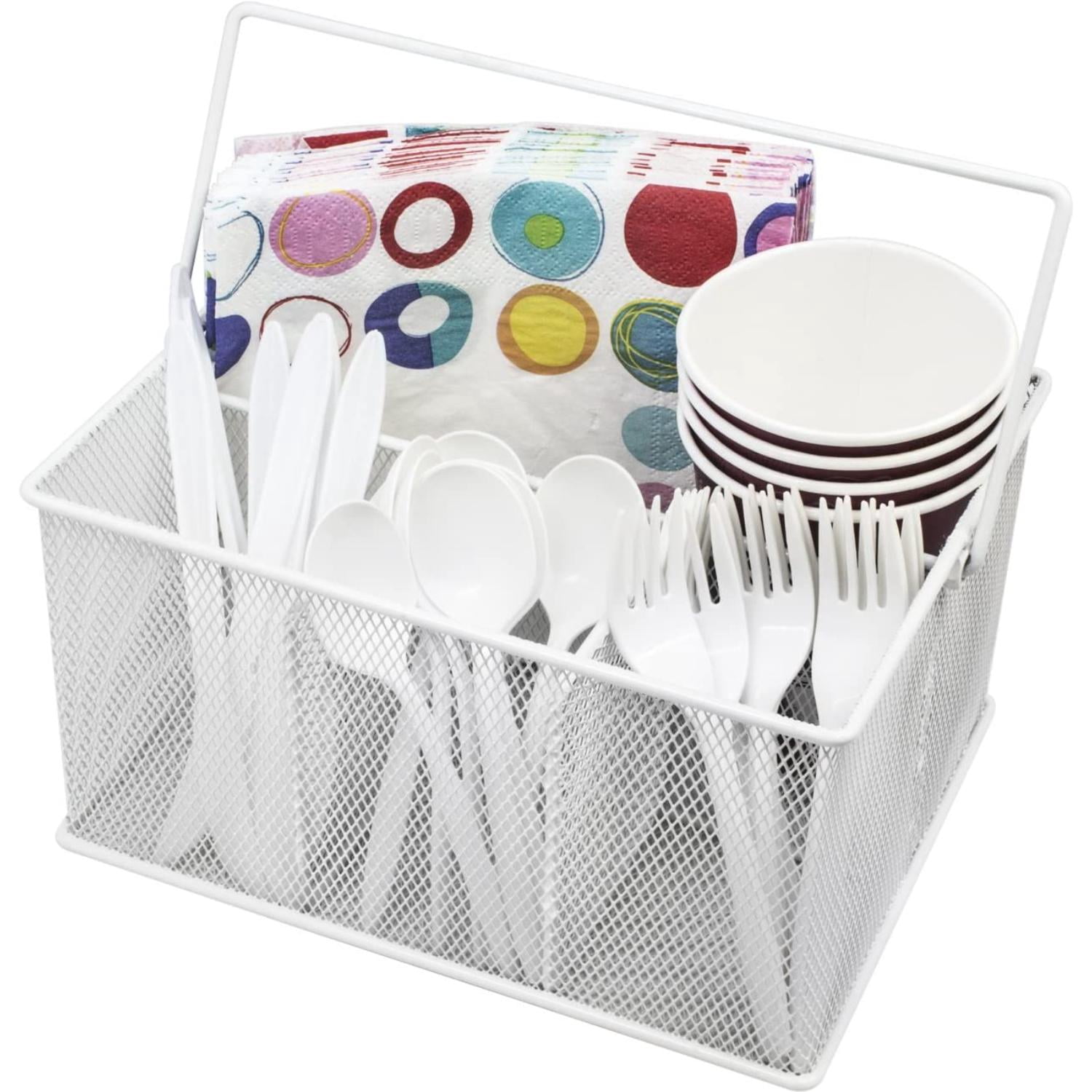 Sorbus Steel Mesh Utensil Caddy with Napkin Holder & Condiment Organizer, White