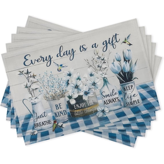 Flowers Placemats Set of 4, Dining Table Placemats, Linen Place Mats for Party Kitchen Dining Decoration, Farmhouse Table Mats Indoor/Outdoor, Rustic Kitchen Decor Placemat-12x18 Inch