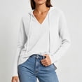 thumbnail image 4 of Hoodies for Women V Neck Waffle Knitted Long Sleeve Drawstring Pullover Sweatshirt Casual Fall Winter Top, 4 of 8