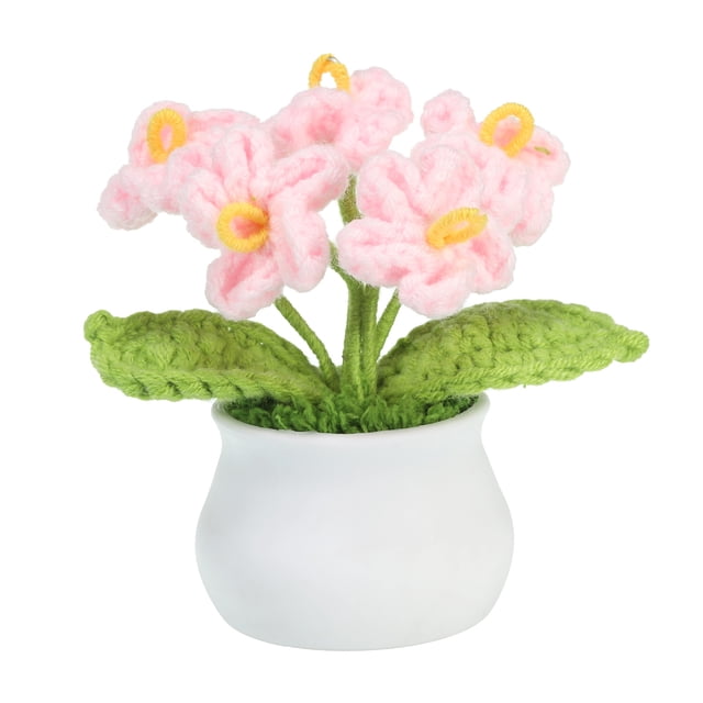 Uxcell Flores de ganchillo hechas a mano, flores artificiales de 5 cabezas 'No me olvides' con tallo, rosa