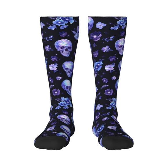 Naloa Skull flower leaf purple Thigh High Socks Extra Long Stretchy Sock Women Over Knee High Opaque Stocking Daily Wear