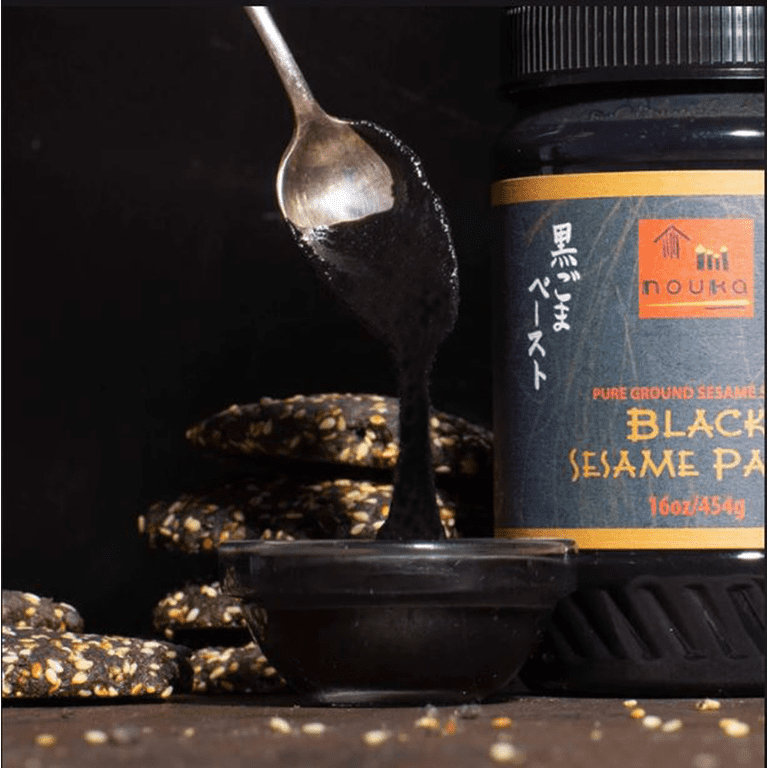Nouka Black Sesame Paste 16 Oz. (473 ml) with Gold Stainless Steel