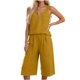 thumbnail image 2 of Zynoxe Two Piece Sets for Women With Pockets Fashion Zipper Round Neck Sleeveless Tank Top Wide Leg Culottes Set Versatile Solid Color Vacation Outfits Comfy Breathable Cotton Linen Summer Sets 2XL, 2 of 9