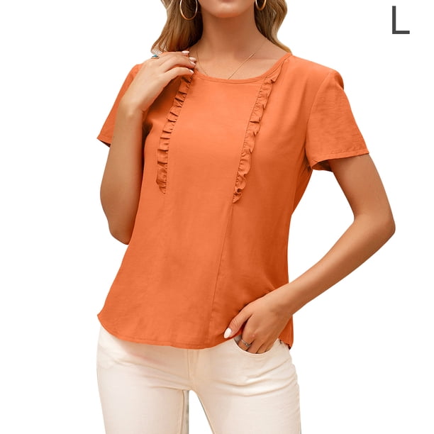 Camiseta de mujer Verano Cuello redondo Manga corta Casual Top suelto, Naranja, L sidaley AP001321-11
