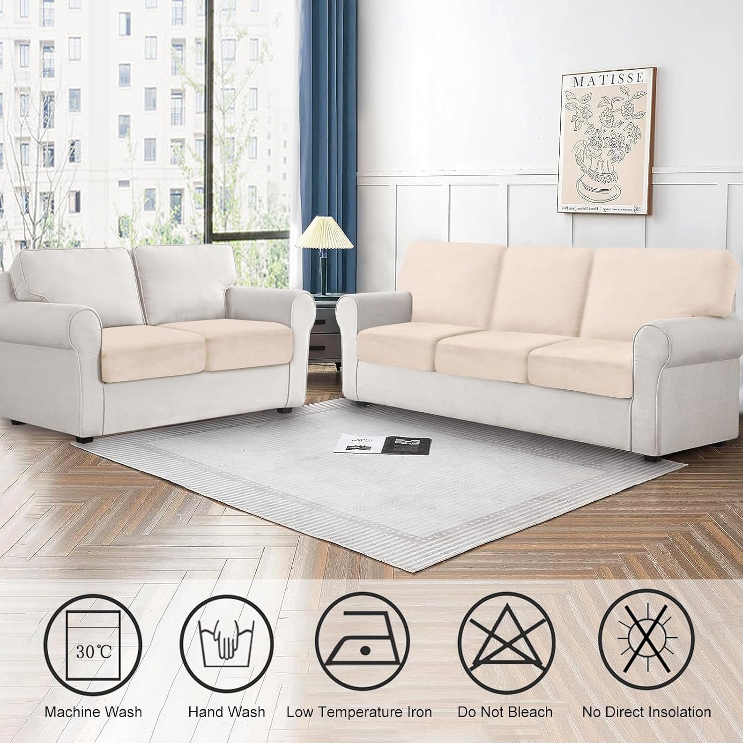 Couch Covers, 3 Pieces Couch Cushion Cover Velvet, Seat Cushion Cover, Stretch Sofa Covers, Separate Sectional Sofa Slipcovers, Furniture Protector(3-Seater or Backrest, Beige)