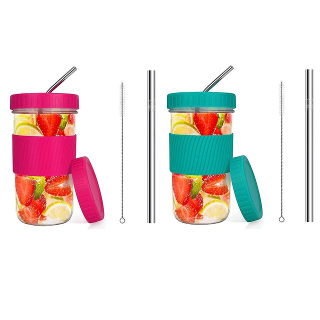 Boba Mason Jar S reutilizable de 22 oz con tapas y pajitas, rojo