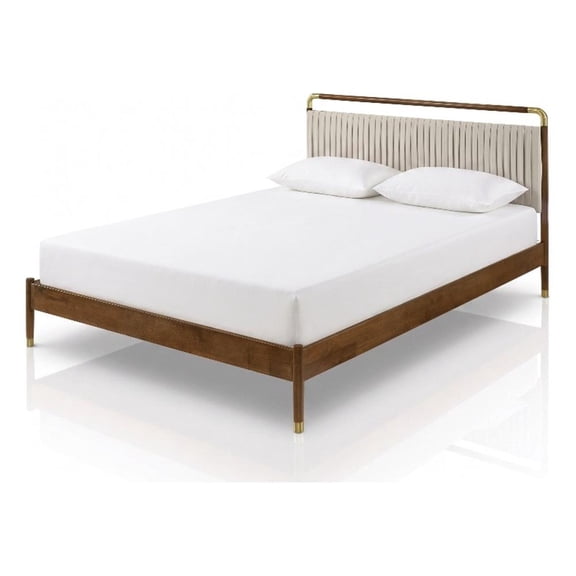 Furniture of America Korva Solid Wood Channel Tufting Queen Bed in Walnut