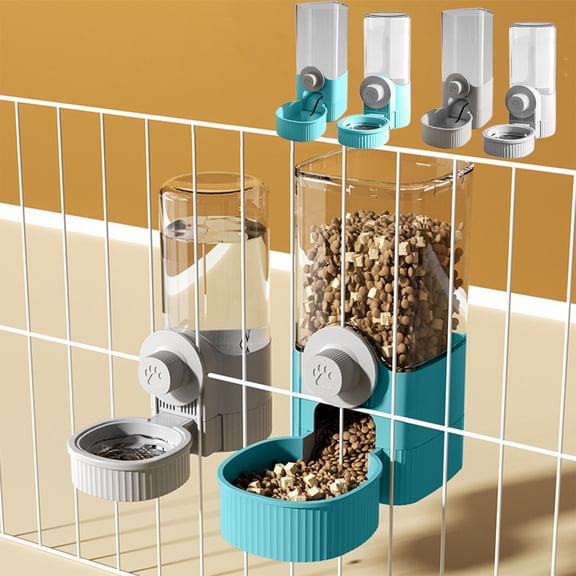 Extra Large Capacity Pet Feeder and Waterer, Transparent Detachable Clip-On Dog Cat Bowl with Adjustable Flow, 23.8x11.2x21cm Plastic Gray/Blue Pet Food Dish for Convenient Feeding
