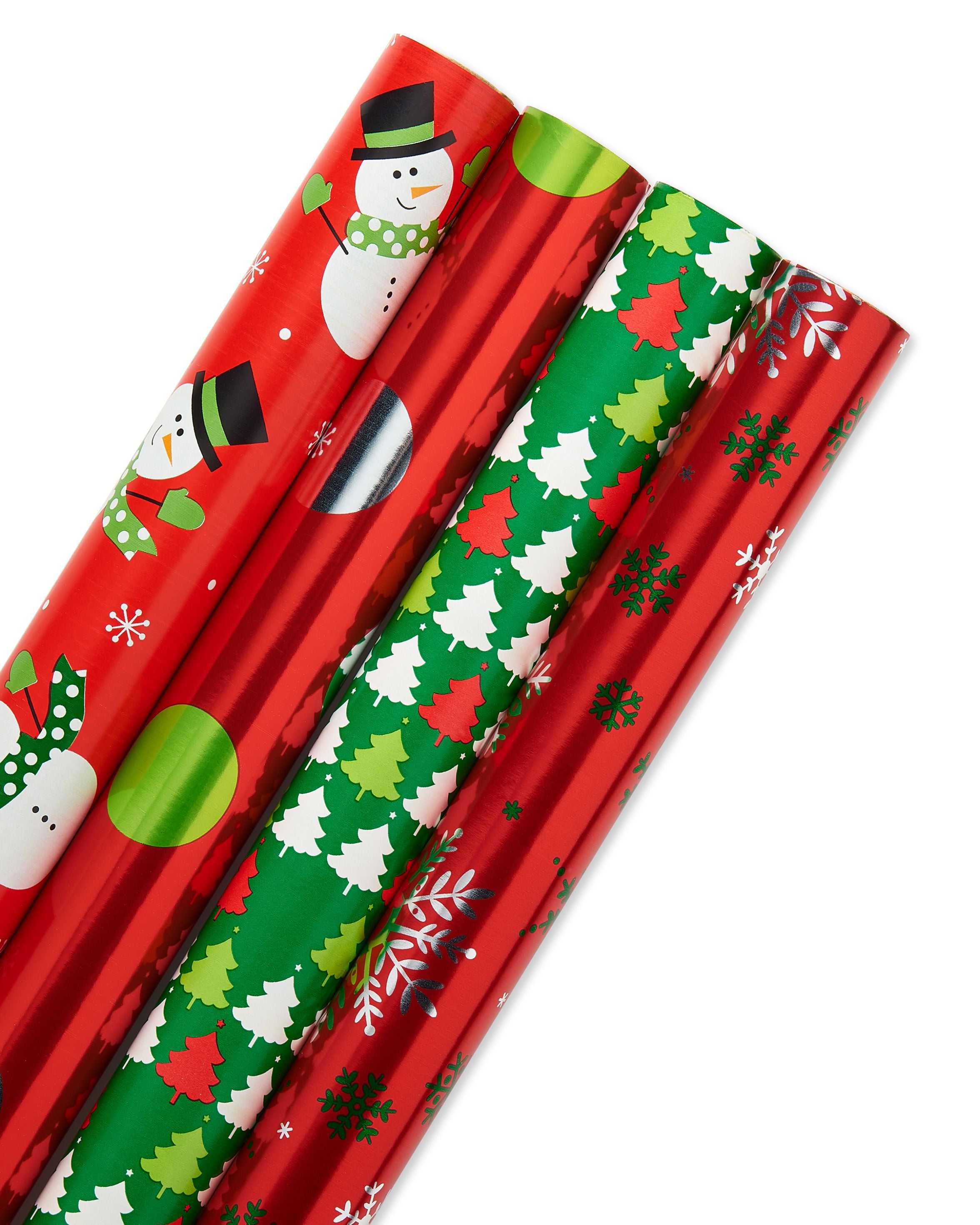 Red/Green/Gold Snowflake Prismatic Gridline Foil Wrapping Paper - Styles  May Vary