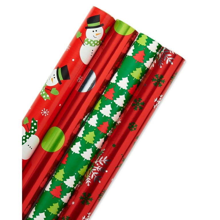American Greetings Holiday Woodland Deer/Script/Truck Gridline Foil Wrapping  Paper - Styles May Vary