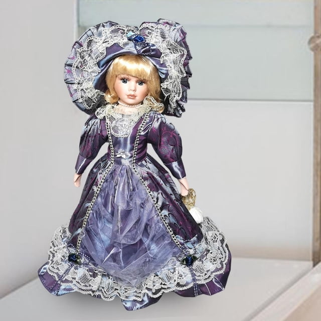 Muñeca de con Vestido Antiguo Y Sombrero Figura Decorativa de Colección Muñeca de Cerámica para Adultos Ornamento Artesanal Adecuada para Co violeta