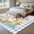 thumbnail image 4 of Large Area Rugs for Living Room Bedroom, Happy Easter Bunny 6'x9' Rug Washable Carpet Runner Indoor Outdoor, Spring Floral Pink Blue Plaid Non Slip Floor Mats Rug for Kitchen, Playroom, 4 of 8