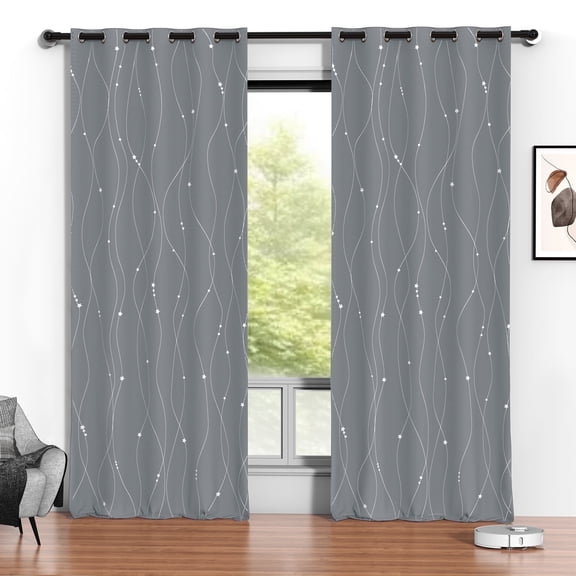 Blackout Curtains, 52 x 96 inch Blackout Curtains Set of 2 Panels, Thermal Insulated Room Darkening Curtains for Bedroom, Privacy Protection & Noise Reducing, Gray with Priting