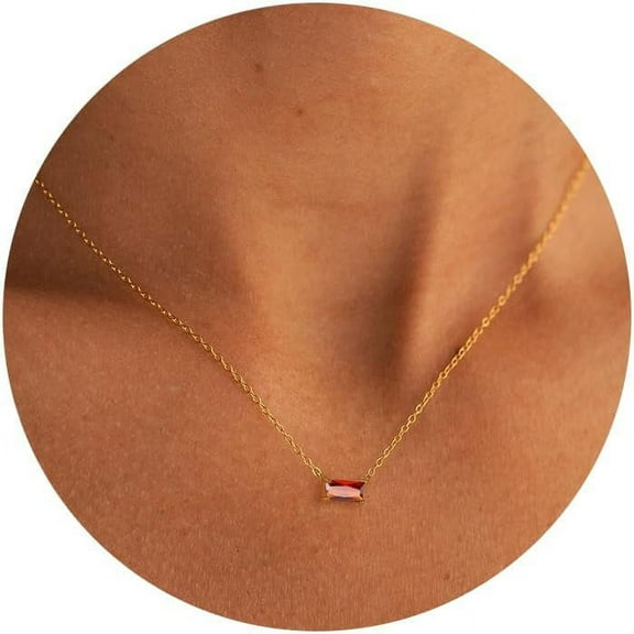 Trendy 14K Gold Plated CZ Chain Pendant - Dainty Birthstone Necklace for Women Jewelry Gift
