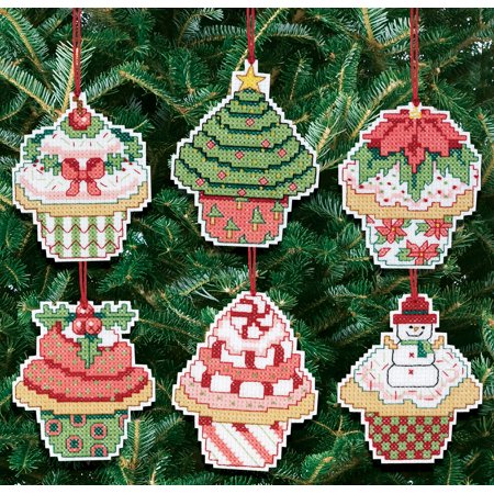 Christmas Cupcake Ornaments Counted Cross Stitch Kit, 3