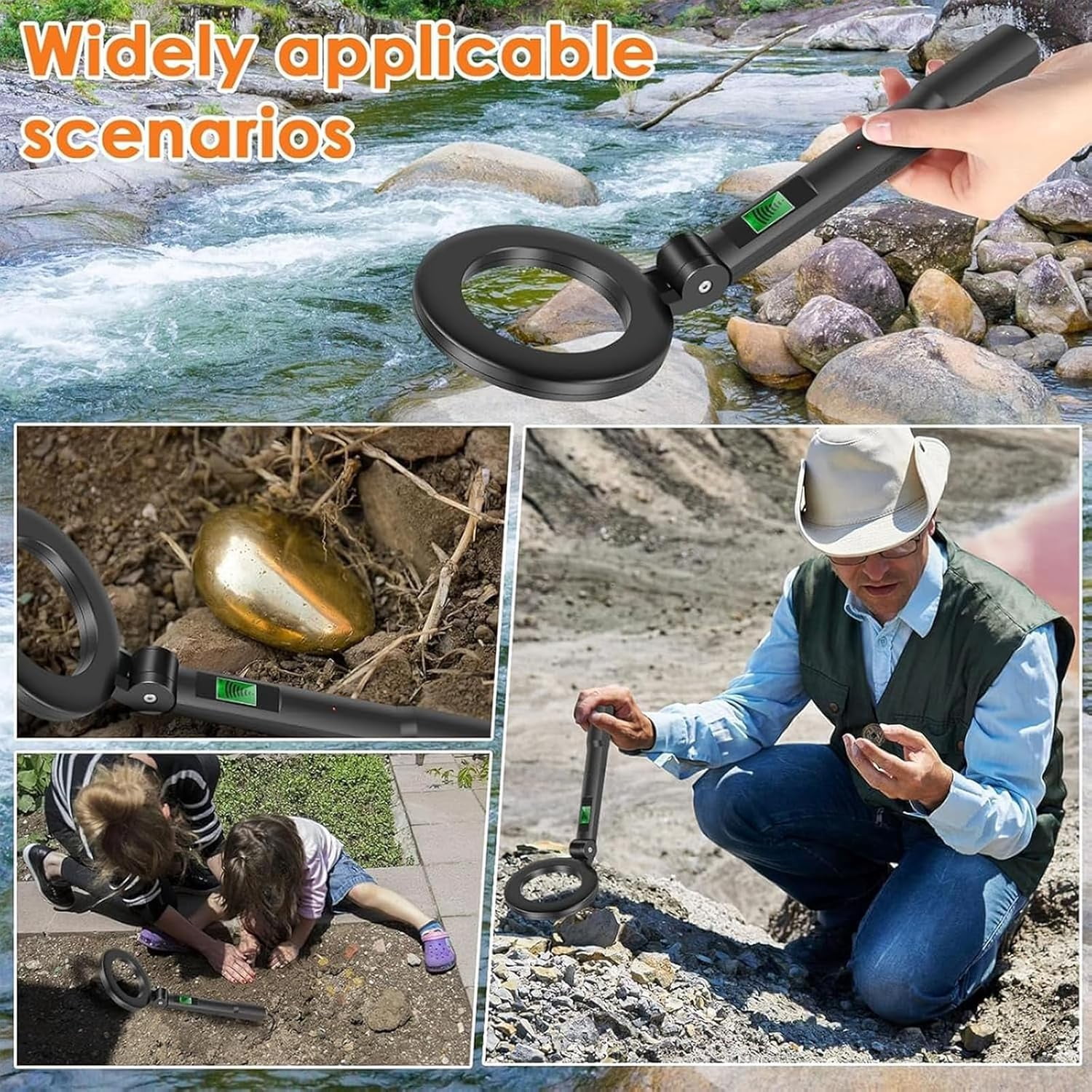 Foldable Handheld Metal Detector, Portable 360° Scanning Metal Tool with LCD Display and 3 Adjustable Modes High Sensitivity Lightweight Metal Detector, for Finding Gold and Sliver Rings