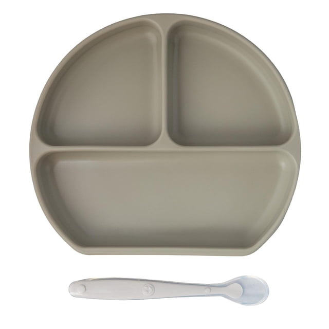 Plato con Divisiones PAPU BABY Gris Obscuro con Cuchara de Silicón para Bebés