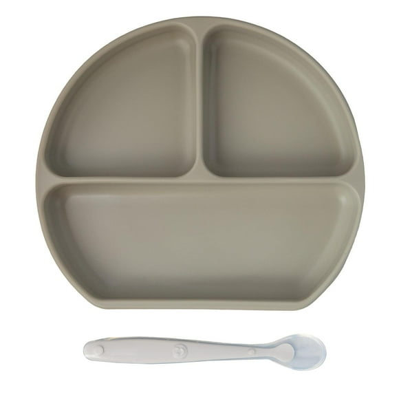 Plato con Divisiones PAPU BABY Gris Obscuro con Cuchara de Silicón para Bebés