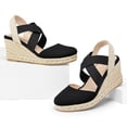 thumbnail image 3 of Bocca Women's Crisscross Elastic Wedge Sandals Black Ankle Strap Platform Espadrille 8M, 3 of 8